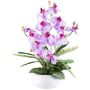 Artificial flower arrangement of orchid and fern SALTER in ceramic bowl, light violet, 22"/55cm