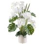 Artificial flower arrangement of orchid and philodendron CASTOL, sansevieria Mikado, decorative pot, white, 4ft/110cm