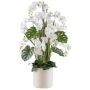 Artificial flower arrangement of orchid and philodendron CASTOL, sansevieria Mikado, decorative pot, white, 5ft/140cm