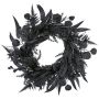 Artificial wreath of eucalyptus and fern WELTO, pine, cones, black, Ø24"/60cm