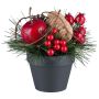 Artificial pine arrangement KALAZI, decorative pot, cherry, cone, rose hip, red, 5.9"/15cm