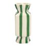 Square single stem vase in the shape of a sweet AMIEL made of ceramic, with vertical stripes, green-white, 4"x4"x10"/10x10x25cm