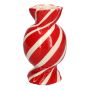 Bulbous single stem vase in the shape of a sweet AMIEL made of ceramic, with diagonal lines, red-white, 8"/20cm, Ø5.5"/11,5cm