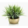 Artificial reed grass NIBORI in golden ceramic bowl, green, 14"/35cm