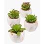 Artificial succulents LOYE in marble pot, 4 pieces, green, 5"-6"/13-15 cm