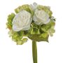 Artificial flower bouquet FOUDILA, roses, hydrangeas, cream-green, 10"/25cm