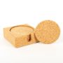 Round glass coaster made of cork MINARA with holder, 6 pieces, natural, Ø3.5"/9cm, thickness 0.2"/0,5cm