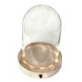 Glass dome BENIGNA with LEDs, wooden base, transparent, 4.3"/11cm, Ø4"/10cm