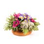 Artificial flower arrangement of anemone and astilbe IGNATIO on plate, fuchsia-purple, 6.7"/17cm, Ø 11"/28cm