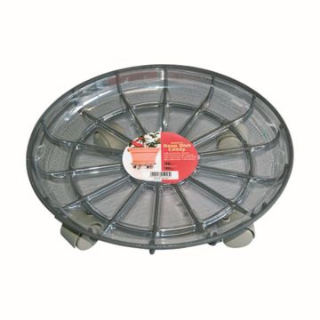 Round plastic plant pot saucer DUNIK, on castors, grey, 3.9"/10cm, Ø14"/36cm