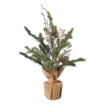 Artificial arrangement of fir and rosehip MUSMO in a jute bag, cones, green-gold, 18"/45cm Artificial arrangement of fir and rosehip MUSMO in a jute bag, cones, green-gold, 18"/45cm