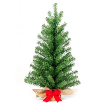 Artificial fir tree ATHEN, jute bag, red bow, 24"/60cm, Ø9"/22cm