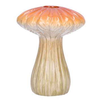 Ceramic vase PULCHERIA, mushroom shape, grooves, orange-beige, 13cm, Ø10cm