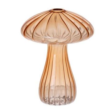 Glass vase PULCHERIA, mushroom shape, grooves, amber-clear, 13cm, Ø10cm Glass vase PULCHERIA, mushroom shape, grooves, amber-clear, 13cm, Ø10cm