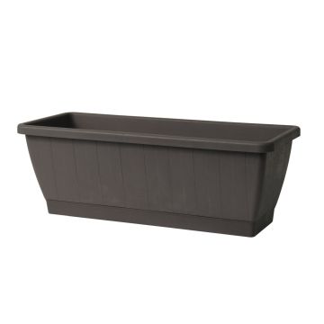 Balcony planter box OPHIRA made of recycled plastic, water reservoir, coaster, anthracite, 19"x8"x7"/49,5x19,5x17,5cm Balcony planter box OPHIRA made of recycled plastic, water reservoir, coaster, anthracite, 19"x8"x7"/49,5x19,5x17,5cm