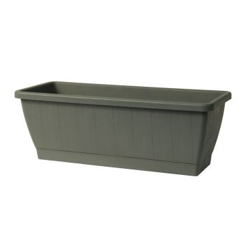 Balcony planter box OPHIRA made of recycled plastic, water reservoir, coaster, sage green, 31"x8"x7"/79,5x19,5x17,5cm Balcony planter box OPHIRA made of recycled plastic, water reservoir, coaster, sage green, 31"x8"x7"/79,5x19,5x17,5cm