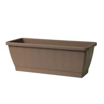 Balcony planter box OPHIRA made of recycled plastic, water reservoir, coaster, taupe, 15"x8"x7"/39x19,5x17,5cm Balcony planter box OPHIRA made of recycled plastic, water reservoir, coaster, taupe, 15"x8"x7"/39x19,5x17,5cm