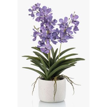Artificial Vanda orchid PAVRA in ceramic pot, roots, violet-white, 24"/60cm