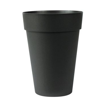 Tall round plant vase VINAYA made of plastic, anthracite, 14"/36cm, Ø11"/27cm