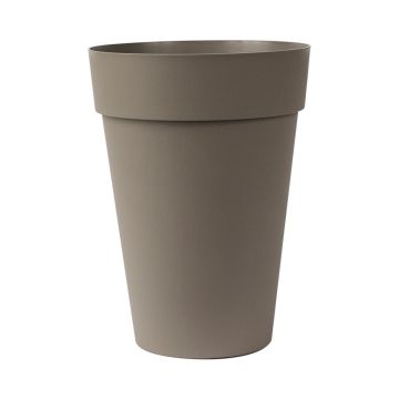 Tall round plant vase VINAYA made of plastic, taupe, 14"/36cm, Ø11"/27cm