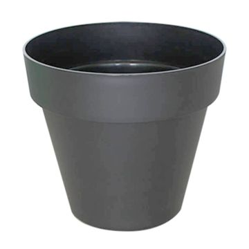 Round flowerpot VINAYA made of plastic, with holes, anthracite, 9"/22,5cm, Ø10"/25cm Round flowerpot VINAYA made of plastic, with holes, anthracite, 9"/22,5cm, Ø10"/25cm
