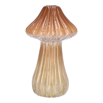 Flower vase RATBURGA, mushroom shape, ceramic, grooves, brown-beige, 16cm, Ø9cm