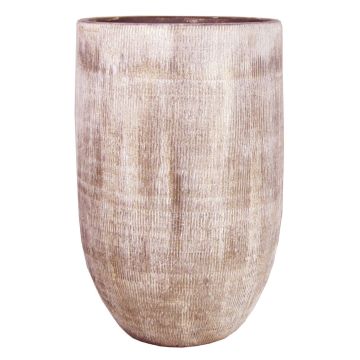 Flower vase made of ceramic KAMUNI, vertical stripes, grey-green, 12"/30cm, Ø7.5"/19cm