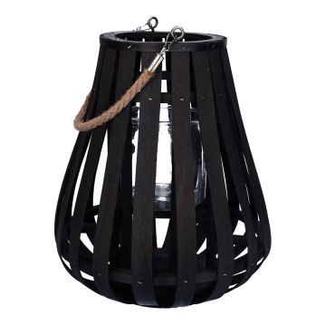 Lantern ALVARU made of rattan, with candle glass, handle, black, 31cm, Ø24cm Lantern ALVARU made of rattan, with candle glass, handle, black, 31cm, Ø24cm