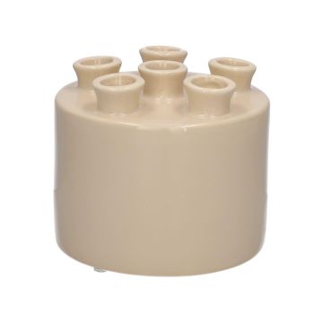 Flower vase VIVIANNE with 6 openings, dolomite, sand, 10,5cm, Ø12cm