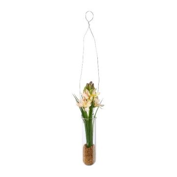 Artificial hyacinth arrangement FRUKE in a hanging vase, pink, 14"/35cm Artificial hyacinth arrangement FRUKE in a hanging vase, pink, 14"/35cm