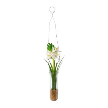 Artificial hyacinth arrangement FRUKE in hanging vase, cream, 14"/35cm Artificial hyacinth arrangement FRUKE in hanging vase, cream, 14"/35cm