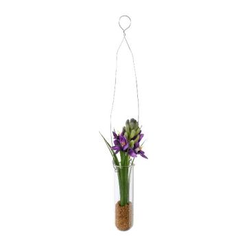 Artificial hyacinth arrangement FRUKE in a hanging vase, purple, 14"/35cm Artificial hyacinth arrangement FRUKE in a hanging vase, purple, 14"/35cm