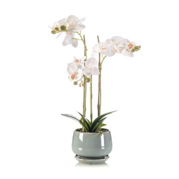 Artificial Phalaenopsis orchid JOLANA in a ceramic pot, white, 18"/45cm