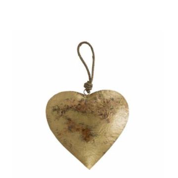 Metal Heart hanger DORANA, hanging cord, gold, Ø17cm