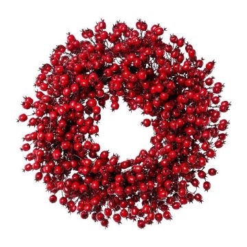 Decorative wreath of wild rose KEMNO with rose hips, red, Ø22"/55cm Decorative wreath of wild rose KEMNO with rose hips, red, Ø22"/55cm