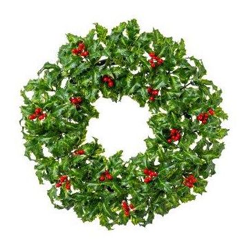Decorative holly wreath TREFO with berries, green-red, Ø20"/50cm