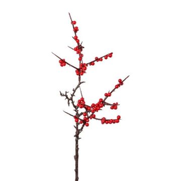 Artificial branch Holly MARTEL with berries, red, 22"/55cm