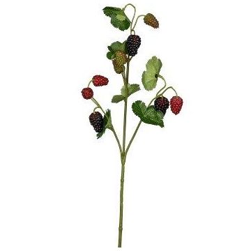 Artificial raspberry branch RAFAELLA with fruit, red and black, 50 cm