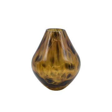 RUSSELL flower vase, glass, bulbous, leopard print, brown-clear, 15 cm, Ø12 cm