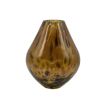 RUSSELL flower vase, glass, bulbous, leopard print, brown-clear, 22 cm, Ø17 cm