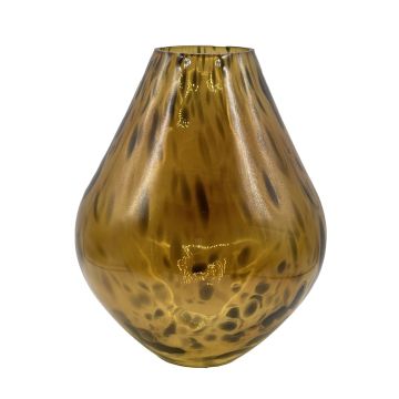 RUSSELL flower vase, glass, bulbous, leopard print, brown-clear, 28 cm, Ø23 cm