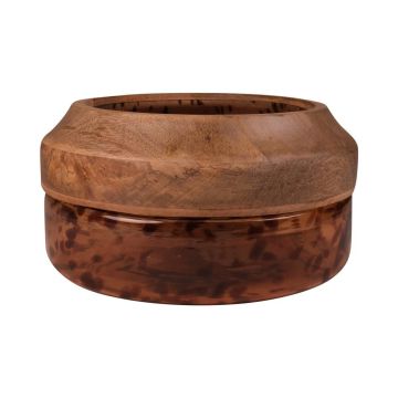 RUSSELL decorative bowl with mango wood, glass, leopard print, brown-clear, 15.5 cm, Ø30 cm