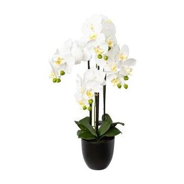 Artificial Phalaenopsis orchid UKERNA in resin planter, white, 28"/70cm