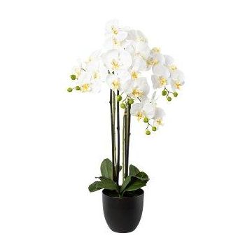 Artificial Phalaenopsis orchid UKERNA in resin planter, white, 33"/85cm