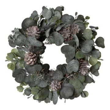 Artificial wreath Eucalyptus RINPO, cones, grey-green, Ø14"/35cm