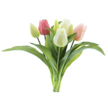 Artificial tulip bouquet LONA, cream-pink-fuchsia, 12"/30cm, Ø8"/20cm