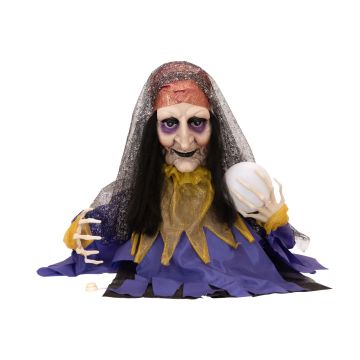 Halloween decoration fortune teller COLETTA with ball, movement and sound function, LEDs, 50cm