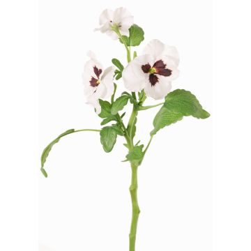 Decorative branch pansy SIANIE, white-burgundy, 14"/35cm, Ø2"-2.6"/5-6.5cm