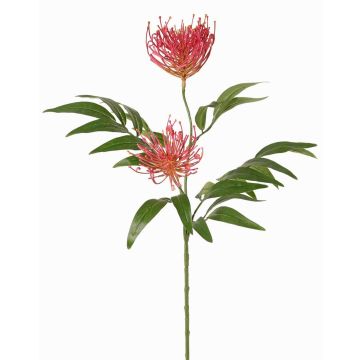 Artificial plant branch, silver-leaved VULKINTA with flowers, fuchsia, 30"/75cm, Ø3.5"-4.3"/9-11cm
