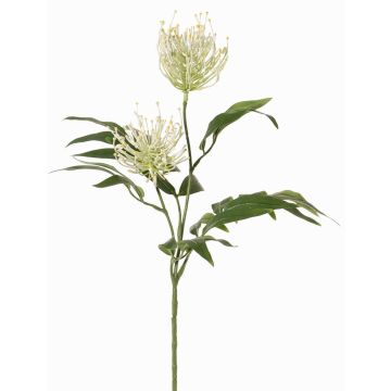 Artificial plant branch, silver-leaved VULKINTA with flowers, white-green, 30"/75cm, Ø3.5"-4.3"/9-11cm